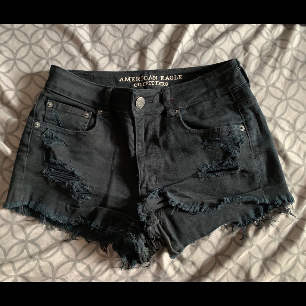 american eagle black ripped shorts